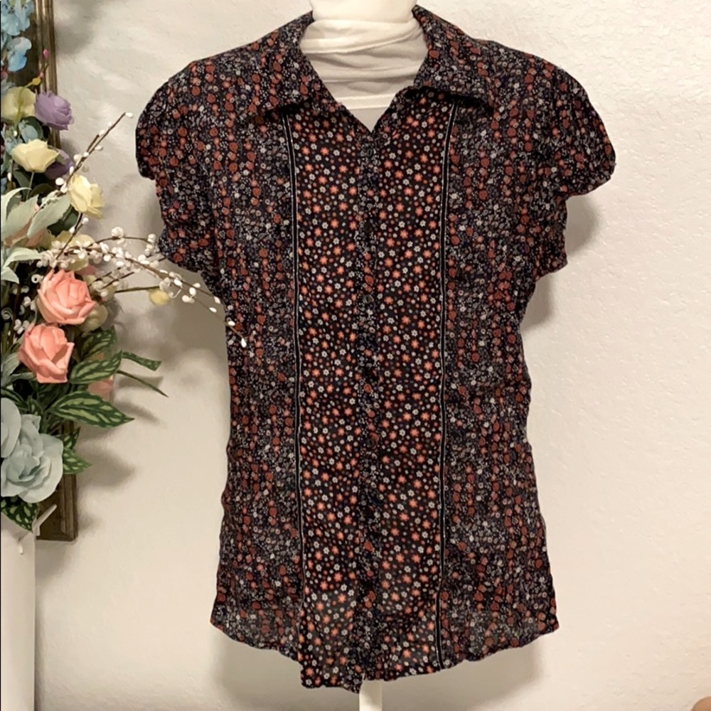 Quiz Bazaar Women’s S Floral Black Red Blouse Top